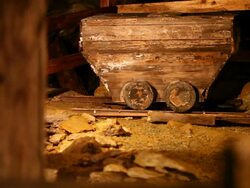 Old trolley in a mine Stock Footage
