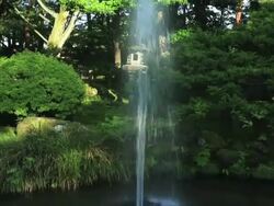 MS TU Oldest water fountain in Japan continues functioning at Kenrokuen in Kanazawa / Kanazawa, Ishikawa, Japan Stock Footage