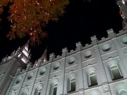 Pan of View of Mormon Temple Overhead   Stock Footage