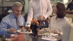 MS R/F Men and women talking in restaurant Stock Footage