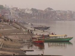 HA, WS, People and boats in River Ganges, Varanasi, India Stock Footage