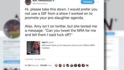 Nick Offerman, Adam Scott and 'Parks and Recreation' Creator Respond After NRA Tweets Amy Poehler GIF | THR News News Clip