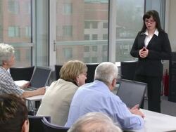 HD DOLLY: Seniors Taking Computer Lessons Stock Footage