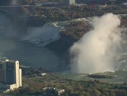 WS AERIAL PAN Shot of cityscape with skyline at Niagara Falls (2,500ft) / New York, United States Stock Footage