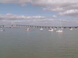 WS Bridge of Saint Nazaire on estuary of La Loire / Saint-Nazaire, Brittany, France Stock Footage