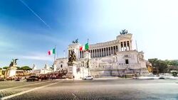 Motion timelapse (hyperlaspe) of Vittoriano (National Monument to Victor Emmanuel II). Rome, Italy. April, 2016. Stock Footage