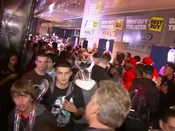 ATMOSPHERE: fans at the 'Halo:Reach' Midnight Madness Launch Event with Kid Cudi at New York NY. (Footage by WireImage Video/GettyImages) Stock Footage