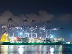 Shipyard working loading Container cargo at Night Stock Footage