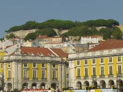 MS View of "Castelo de Sao Jorge" from Comercio Square / Lisbon, Portugal   Stock Footage