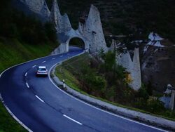 road traffic and Eroded glacial rock formations Stock Footage