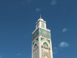 Minaret tower of Hassan II Mosque in Morocco; architectural detail Stock Footage