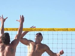 Men playing beach volleyball. - Slow Motion - filmed at 240 fps Stock Footage