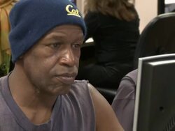 2009 MS Man using computer in job center/ Antioch, California, USA/ AUDIO Stock Footage