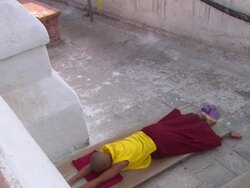 WS Monk bowing down / Kathmandu, Central, Nepal Stock Footage