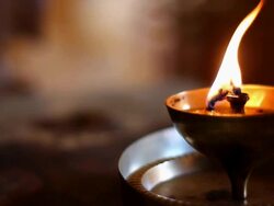Oil lamp burning in hindu temple, India Stock Footage