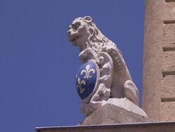 A lion statue holds a heraldic shield. Stock Footage