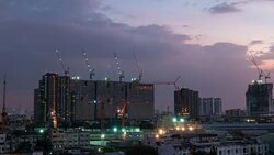 The construction site. Construction of the new building. Construction cranes Stock Footage