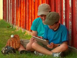 HD:  Boys Playing on a Tablet Device Stock Footage
