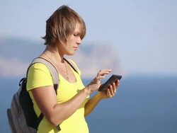 young woman with tablet computer Stock Footage