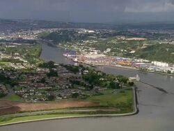 Aerial wide shot zoom in Cork and Cork Harbour/ Ireland Stock Footage