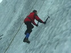 Man On Glacier Ice Wall, Climbing Stock Footage