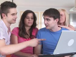 HD DOLLY: Young Students Working On Laptop Stock Footage