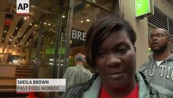 Demonstrators rallied in front of fast-food chains around the country on Thursday to bring attention to the plight of low-wage workers and get the public behind the idea of a $15-an-hour wage. (May 15) News Clip