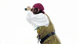 Pirate looking arund with binoculars. Stock Footage