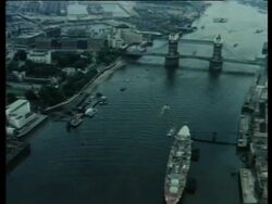 Tower Bridge aerial , London, UK, 1973 Stock Footage