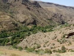 Noravank monastery, view of the Amaghu river Stock Footage