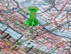 Thumbtack on Manhattan Map Stock Footage