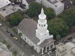 MS AERIAL Shot of church in city / South Carolina, United States Stock Footage