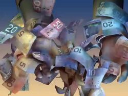 Hands grasping at falling Canadian money Stock Footage