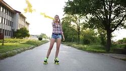 Roller skating and smoke Stock Footage