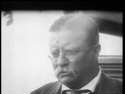 B/W 1910s close up face of Theodore Roosevelt talking / Sagamore Hill, NY / newsreel Stock Footage