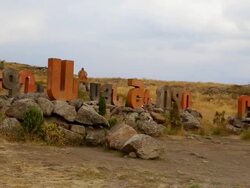 Mount Aragats, park of letters (Armenian Alphabet) Stock Footage
