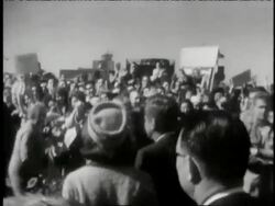 President John and Jackie Kennedy arrive in Dallas, Texas to massive crowds, shakes hands, get in car. Stock Footage