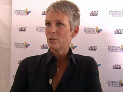 EVENT CAPSULE REPORTER/CHYRON: Heidi Klum & Jamie Lee Curtis Join Children's Hospital Los Angeles For 5K Walk Street Party & Lighting Ceremony, Los Angeles, CA, United States, 4/30/11 Stock Footage