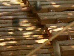 Medium Close Up tilt-up-Four hands use mallets and play a xylophone.   Stock Footage