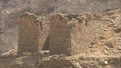 Crumbling ruins remain on a rocky hill in the ancient emerald mining town of Sikait, Egypt. Stock Footage