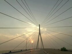 MS POV Shot of Driving on Incheondaegyo Bridge / Incheon, South Korea Stock Footage