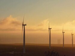Wind farm in sunset Stock Footage