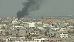 Strikes hit Gaza City, rocket vapour trail, tanks on Israel's southern border News Clip