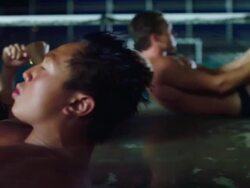 MS PAN Waterpolo team warm up at swimming pool side / Riverside, California, United States Stock Footage