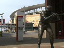 The statue of Minnesota Twins Hall Of Fame great Rod Carew, located at Target Field in downtown Minneapolis Stock Footage