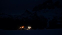 Tractor grooming snow Stock Footage