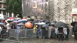 CLEAN : Funeral for slain French priest: crowd gathers outside cathedral News Clip