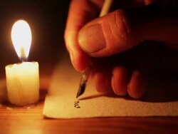 Scribing Ancient Text With A Quill Pen Stock Footage