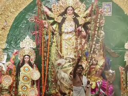 MS Aarti ceremony at Durga Puja celebration / Kolkata, West Bengal, India Stock Footage
