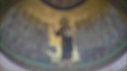 Religious figures cover the inside of a dome in St. Peter's Basilica. Stock Footage